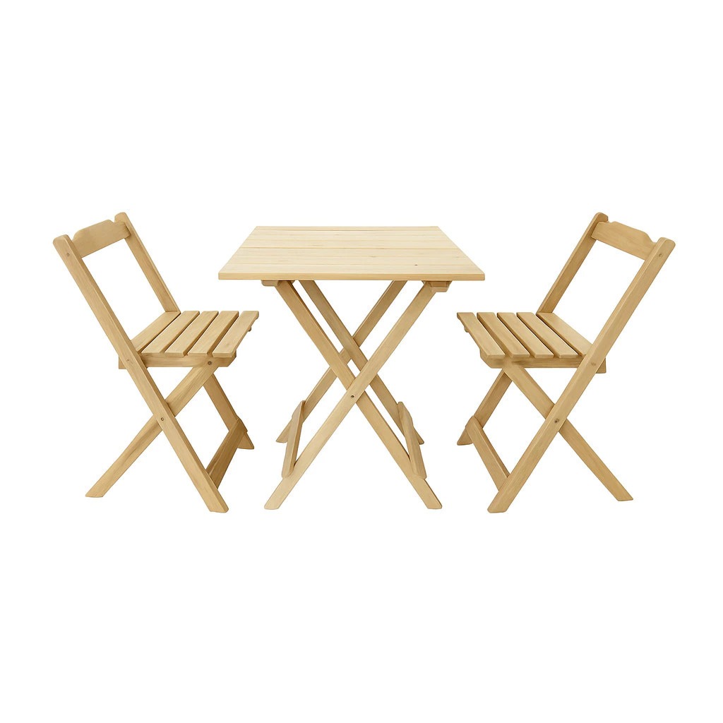 Jogo de Mesa Bar Dobrável Madeira Pinus 70x70 Com 2 Cadeiras