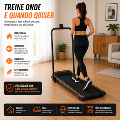 Esteira Elétrica Dobrável 2.5HP 10KMH 100KG Bivolt Controle Remoto Caminhada Corrida Home Gym