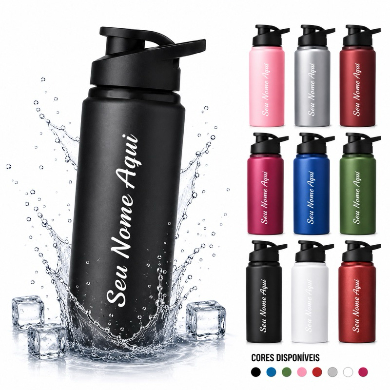 Garrafa Squeeze Alumínio Academia Personalizado Nome 600ml Escola Logotipo Empresa Brinde