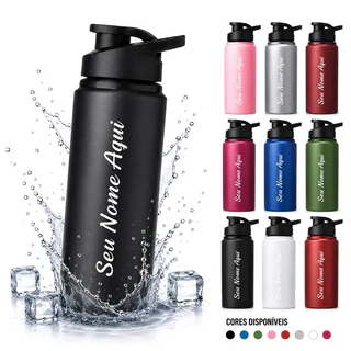 Garrafa Squeeze Alumínio Academia Personalizado Nome 600ml Escola Logotipo Empresa Brinde