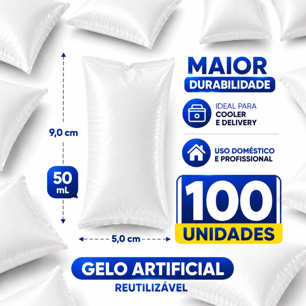 Kit 100 Gelo Artificial Reutilizável 50ml Para Cooler Delivery Bolsa Térmica Transporte Remédio Gelox Gel