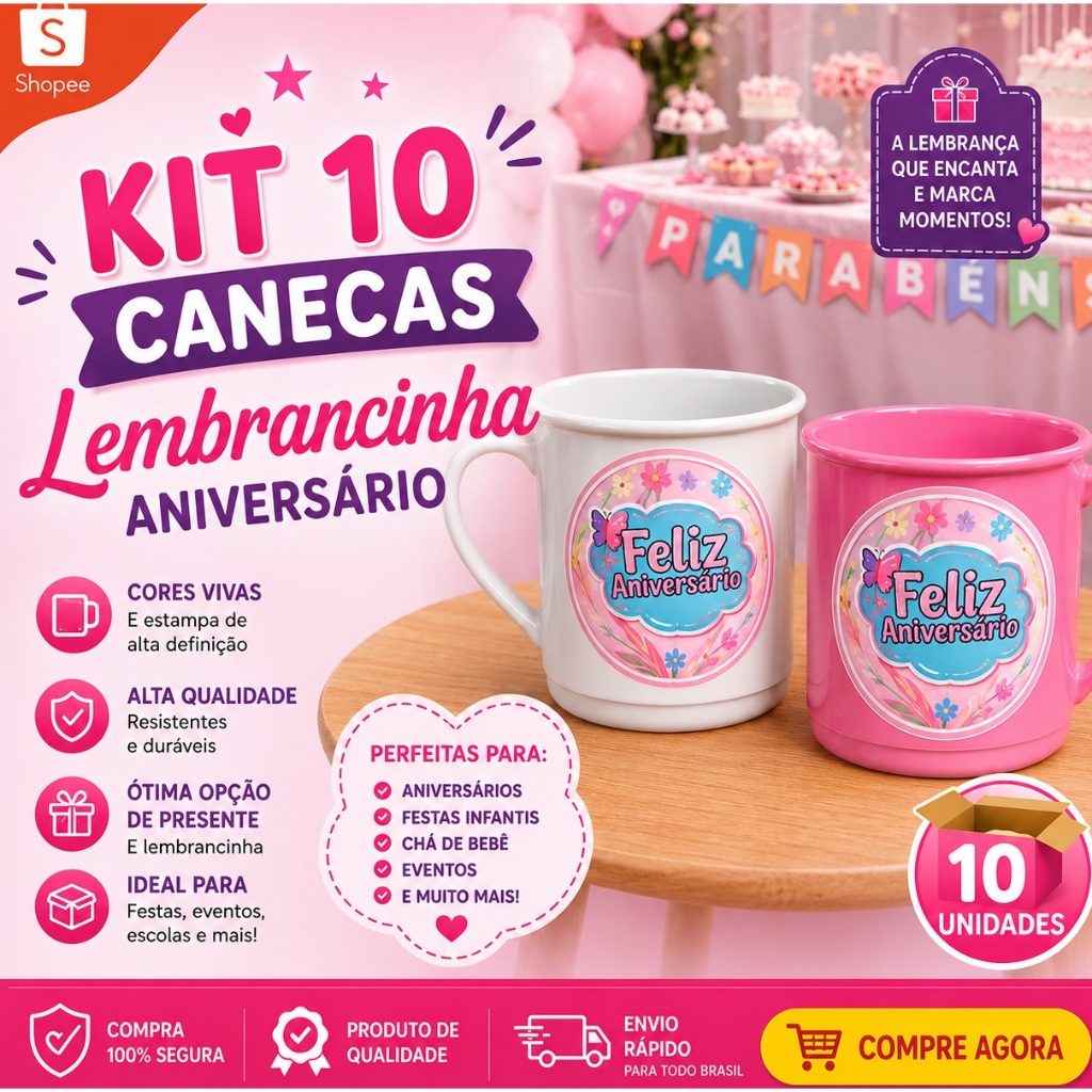 10 caneca lembrancinha aniversário menina festa infantil kit festa barato presente resistente