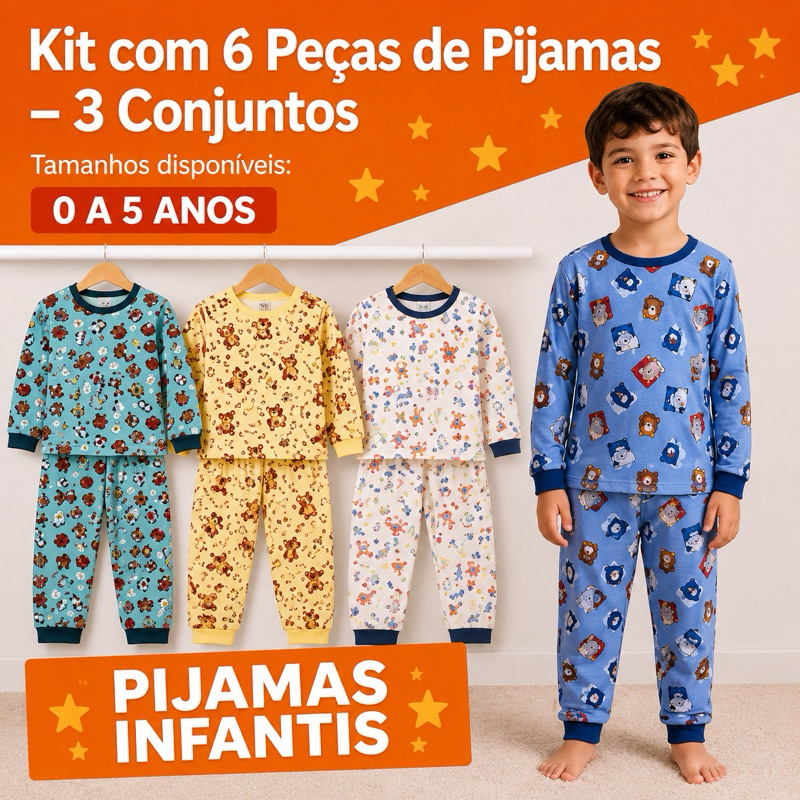 Pijama Infantil Masculino Manga Longa Sued Inverno Quentinho Confortável Menino Envio Imediato
