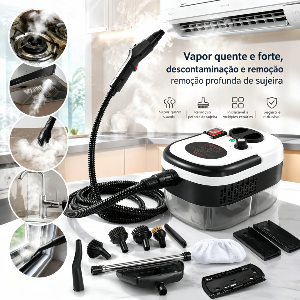 Limpador a Vapor de Alta Temperatura 1500W Monovolt 110V, Ideal para Limpeza Pesada e Desinfecção-D14