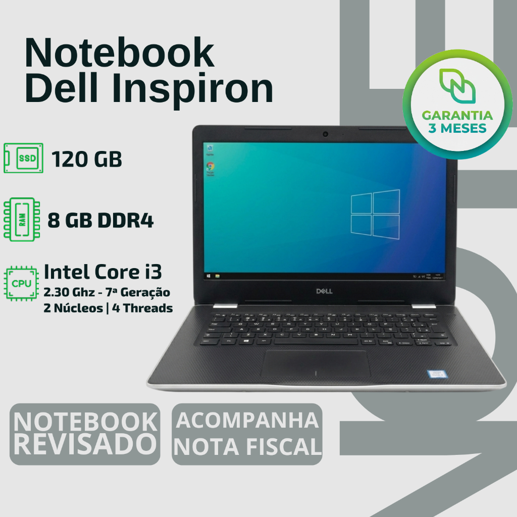 Notebook Dell Inspiron 3481 Core i3 7020U 8GB SSD 120GB W10 - BOM FUNCIONANDO REVISADO GARANTIA CORPORATIVO PLANILHAS OF