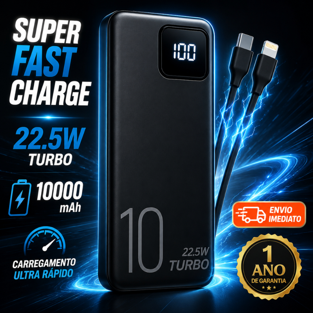 Carregador Portátil Power Bank Turbo voo transporte aéreo 10000mah Universal iPhone Samsung Xiaomi
