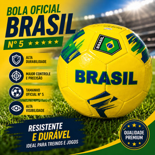 Bola de Futebol Oficial Brasil Tamanho 5 Amarela Costurada Resistente para Treino e Jogo