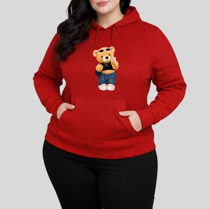 Moletom Feminino Plus Size P ao G5 Casaco de Frio Inverno Estampa Ursinha Capuz Bolso Algodão Macio Moda Atual Fashion