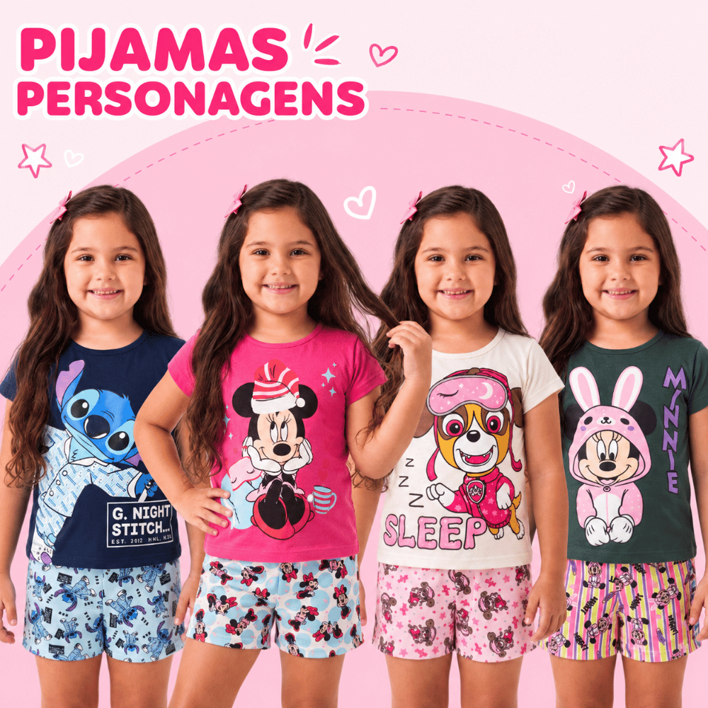 Kit 4 Pijamas Infantil Menina Estampados Sortidos Feminino Juvenil Verão Confortáveis Qualidade