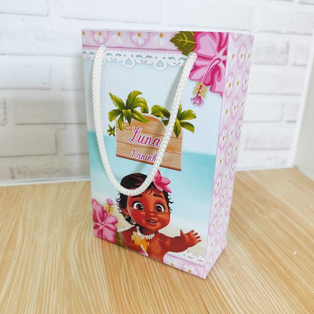 Sacolinha Surpresa Moana Baby Personalizada Lembrancinhas de Aniversário/ MONTADAS, fundo para encaixar TAMANHO 10X16X4