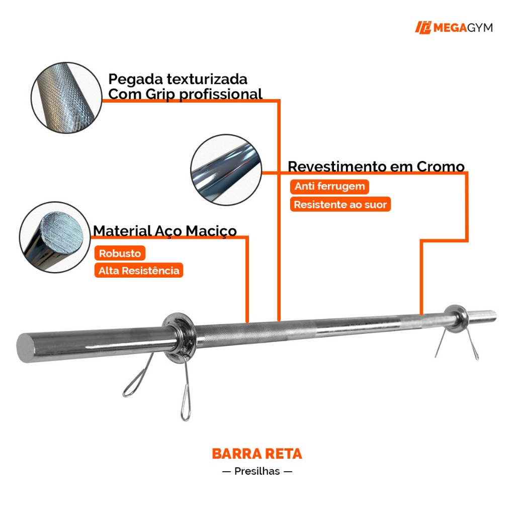 Barra Reta Maciça Cromada 28,57mm Para Treino Musculação Academia