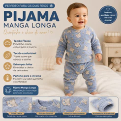 Pijama Bebê Infantil Menino Menina Manga Longa Fleece Quentinho Inverno