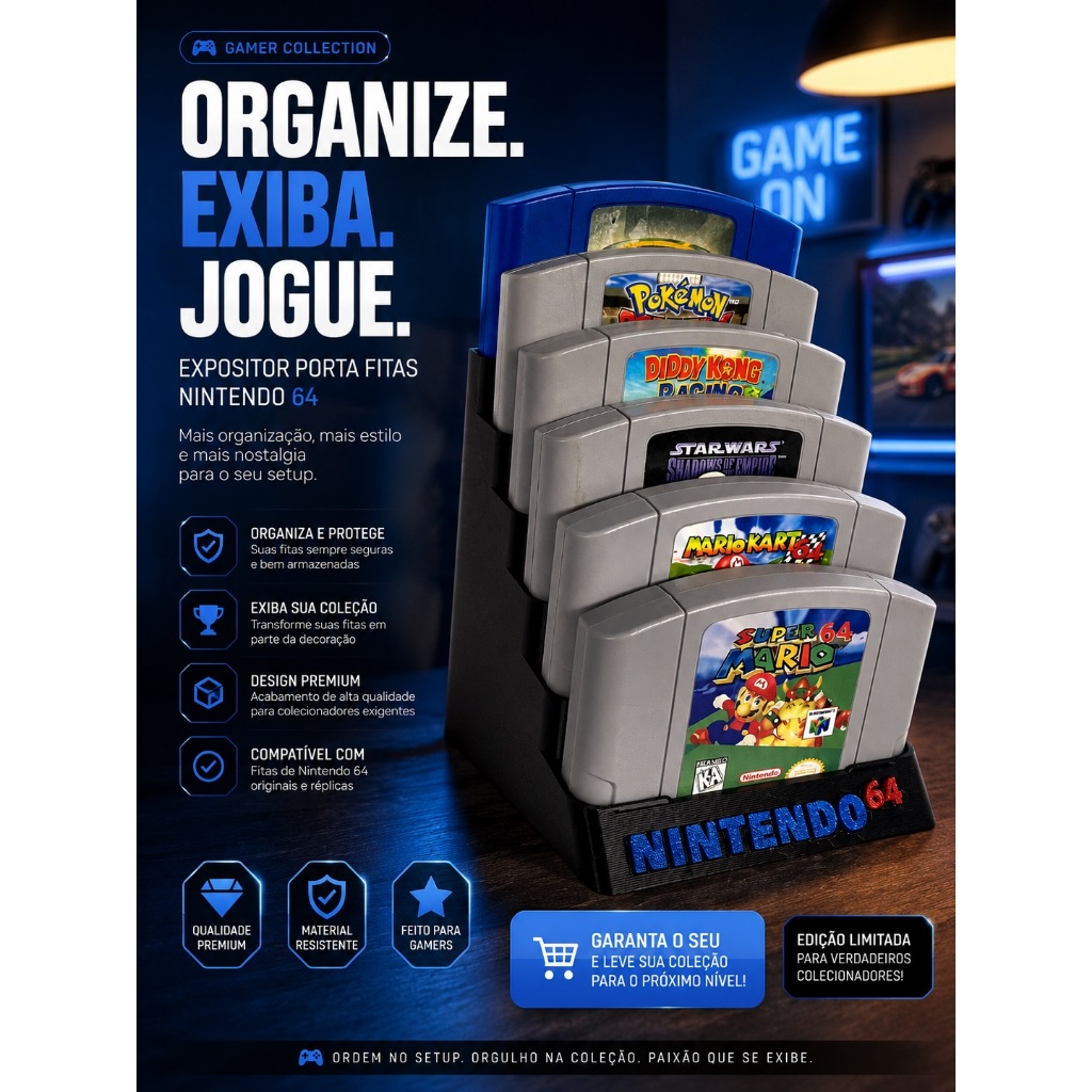 Expositor porta fitas cartuchos para Jogos de Nintendo 64 N64