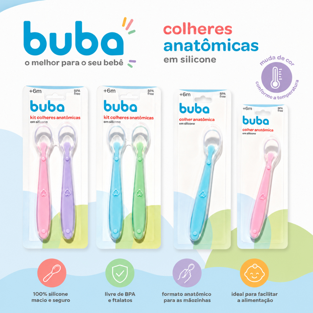 COLHERES ANATÔMICAS EM SILICONE BUBA MACIO INTRODUCAO ALIMENTAR PAPINHA BEBÊ
