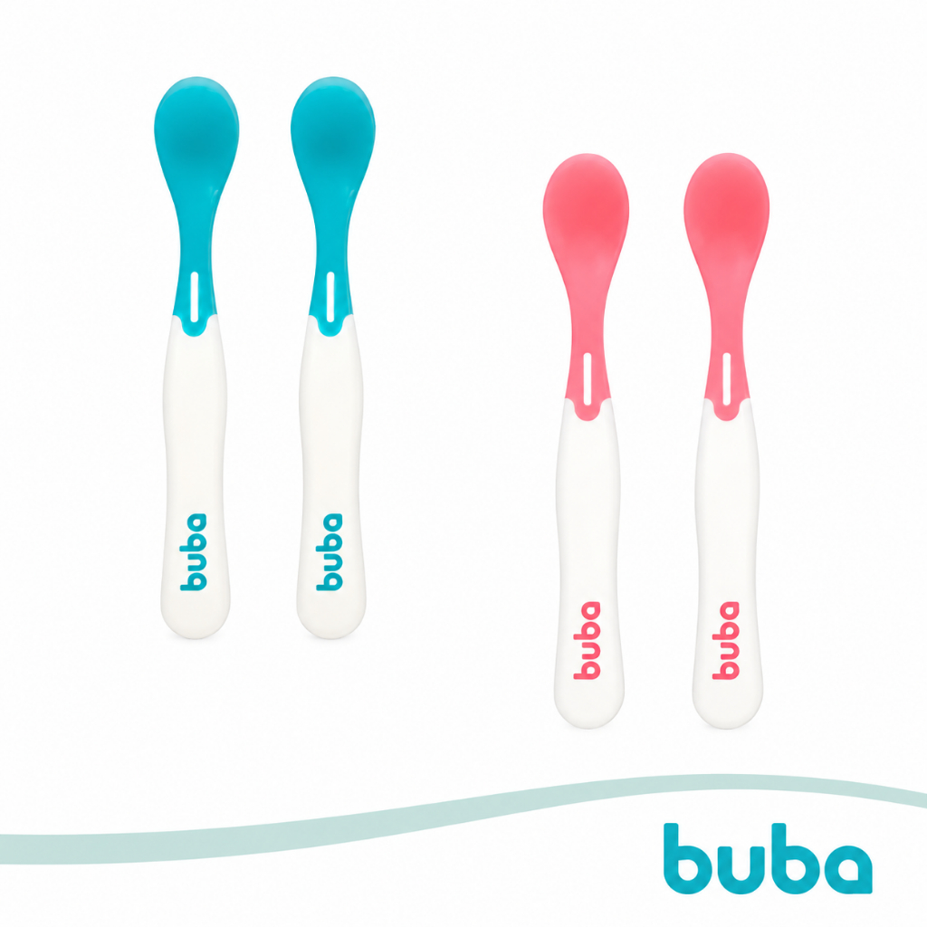 Kit 2 Colheres Termossensíveis Buba Introdução Alimentar Bebê Livre de BPA