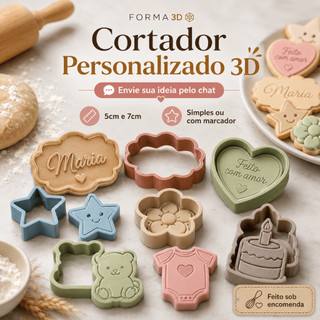 Cortador e Marcador Personalizado 3D Biscoito Pasta Americana Biscuit 5cm 7cm