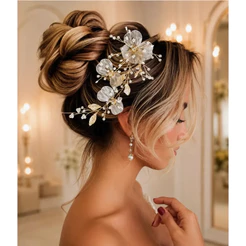 Arranjo Enfeite Cabelo Laminado Floral Noiva Casamento Rose
