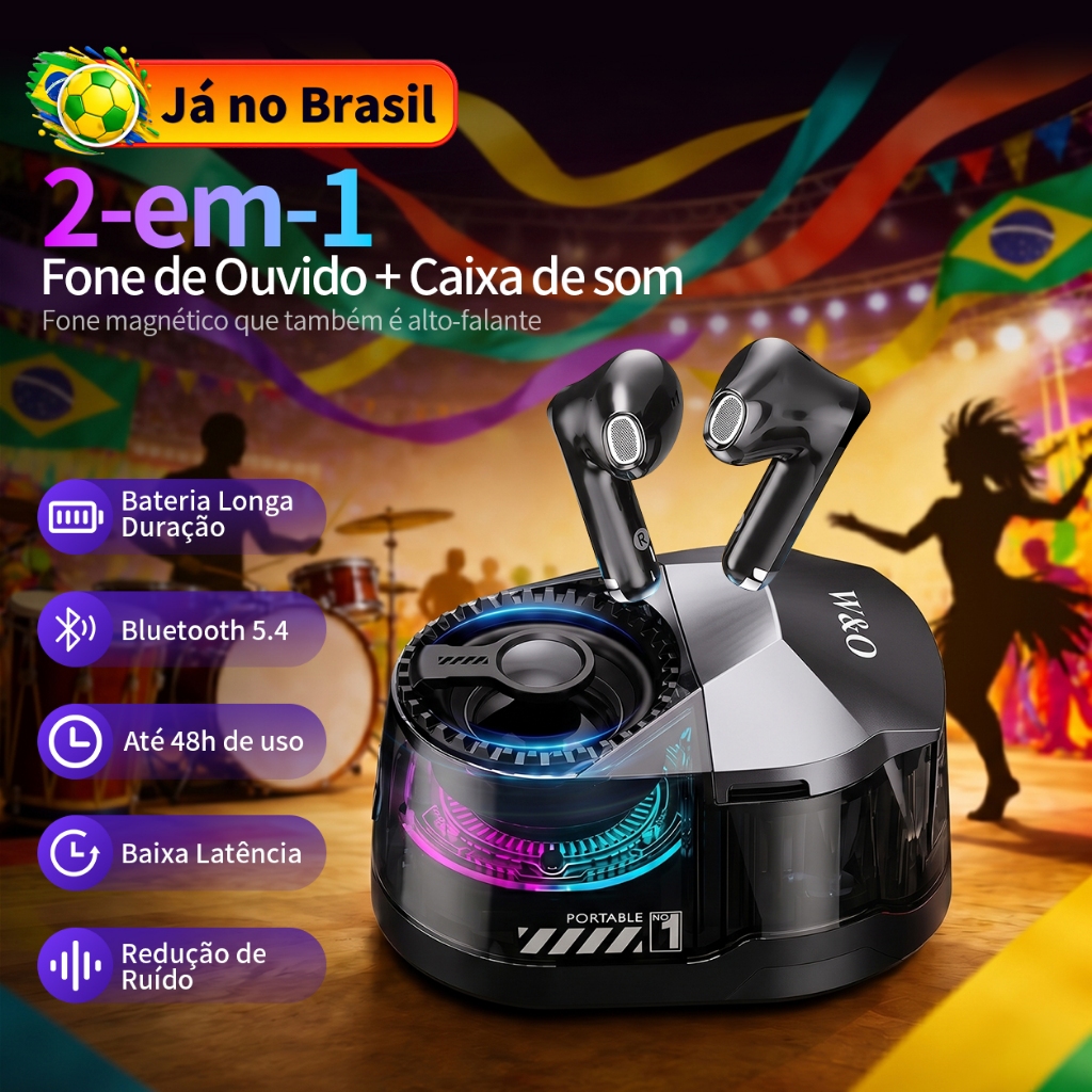 Fone de Ouvido Sem Fio 2 em1 TWS fone de ouvido + Caixa De Som Bluetooth Com Microfone Bluetooth 5.0  para iOS e Android