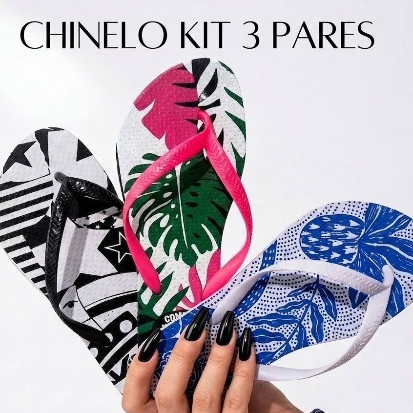 Kit 3 Pares Chinelo Feminino Estampado Macio Confortável Antiderrapante
