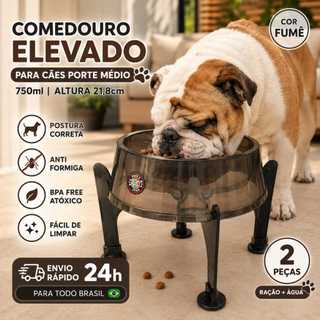 Comedouro Elevado 750ml Para Cães Porte Médio 21,8cm Anti Formiga BPA Free Fumê Postura Correta