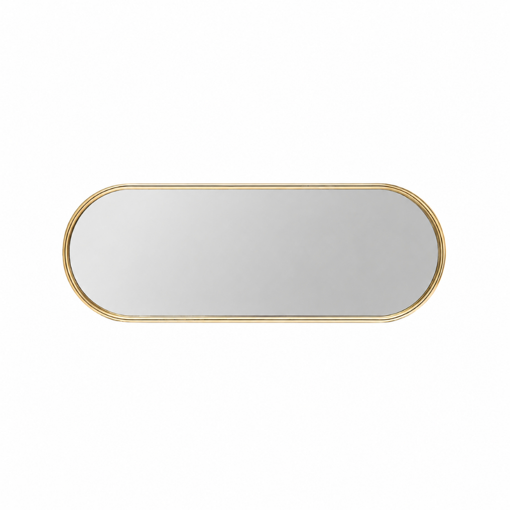 Bandeja Espelhada Dourada Cápsula 30x10cm Organizador Perfumes Penteadeira Banheiro Lavabo Vidro