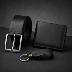 Kit Carteira Masculina + Cinto Masculino + Chaveiro Presente Dia dos Pais