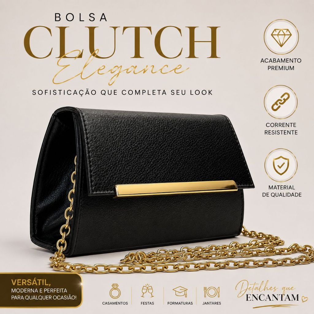Bolsa Clutch Feminina Festa Elegante Alça Corrente Bolsa de Mão Social Premium