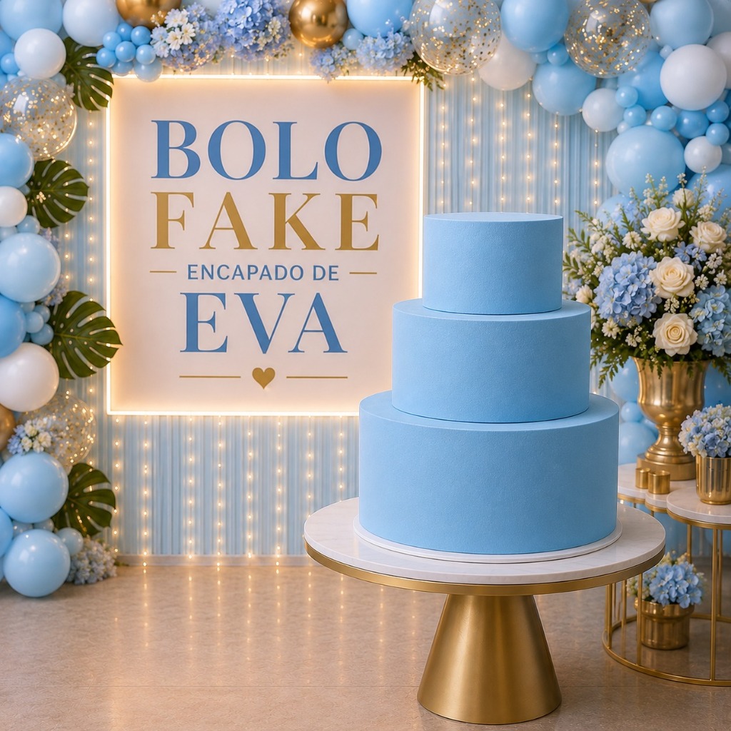 Bolo Fake Azul bb de Isopor Revestido com EVA 3 Andares Sem emenda