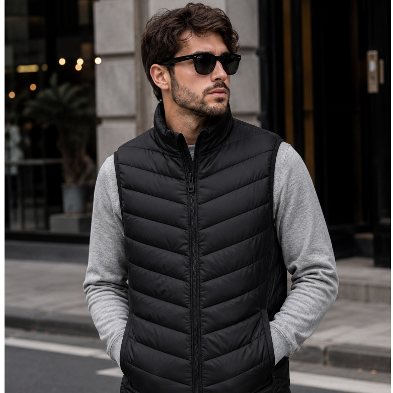 Colete Puffer Masculino Preto Leve Inverno Casual Premium