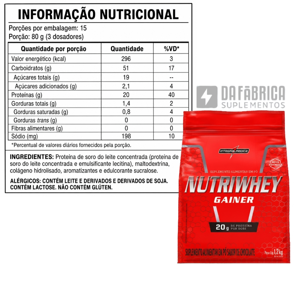 Kit Nutri Whey Gainer Protein Refil 1,2kg + Creatina CarboFuel 300g Integralmedica + Coqueteleira Faze Nutrition