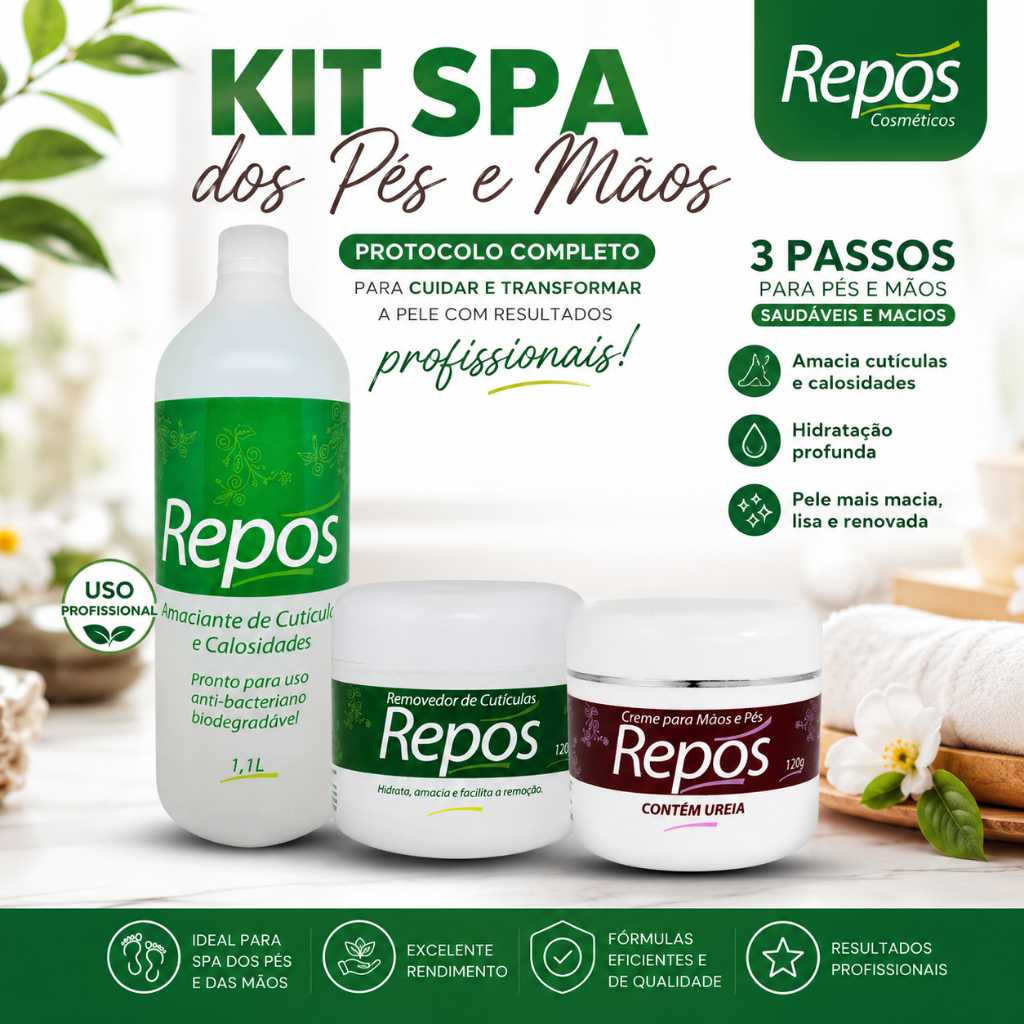 Kit Spa dos Pés Repós Completo Amaciante 1,1L Removedor Cutículas Creme Ureia Pedicure Manicure Podologia Profissional