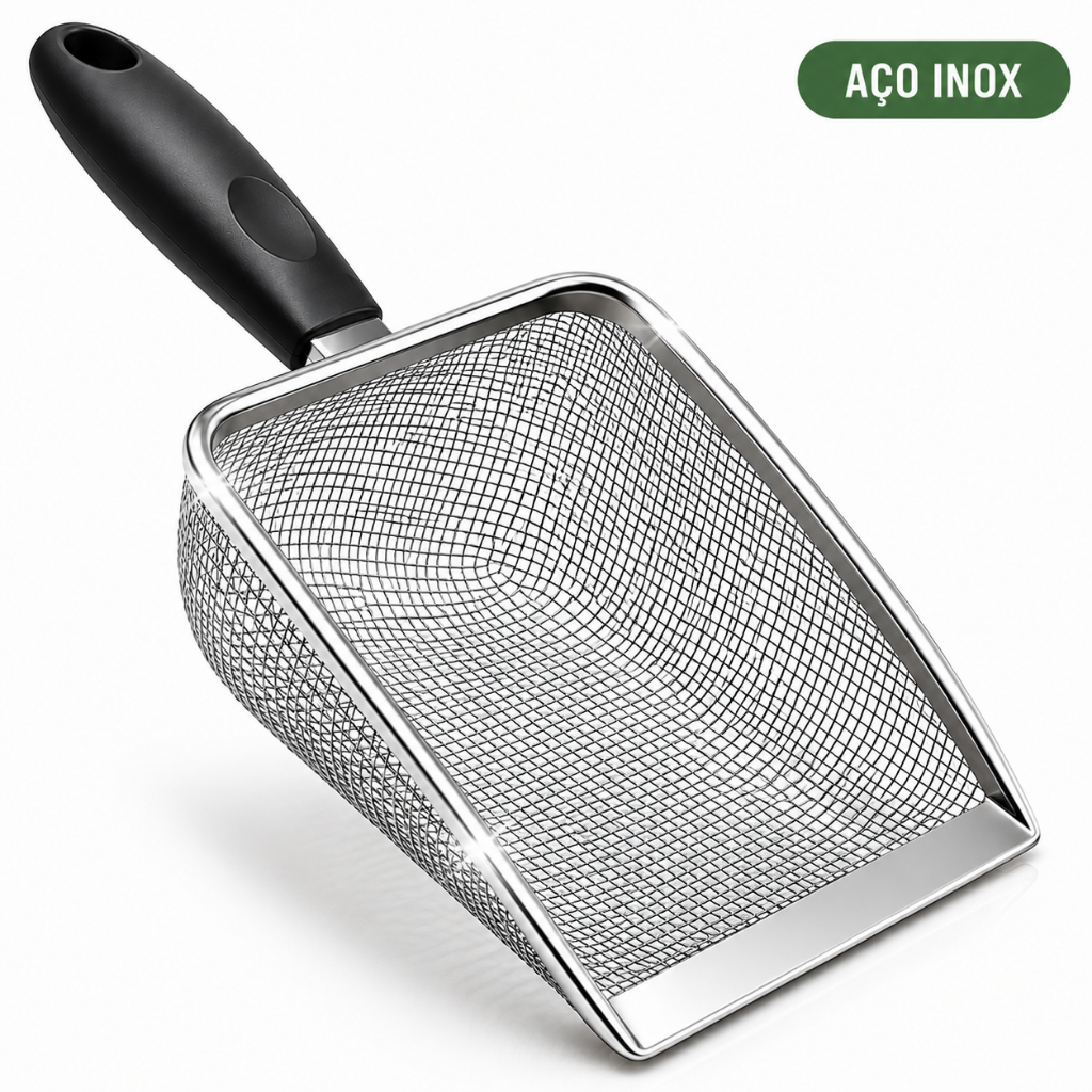 Pá Higiênica para Gatos Aço Inox Peneira Coletora Caixa de Areia