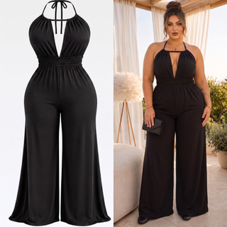 Macacão Feminino Longo Plus Size Elegante Pantalona Plus Slim Luxo Festa Formatura Madrinha Formatura Fim de Ano 46 ao 5