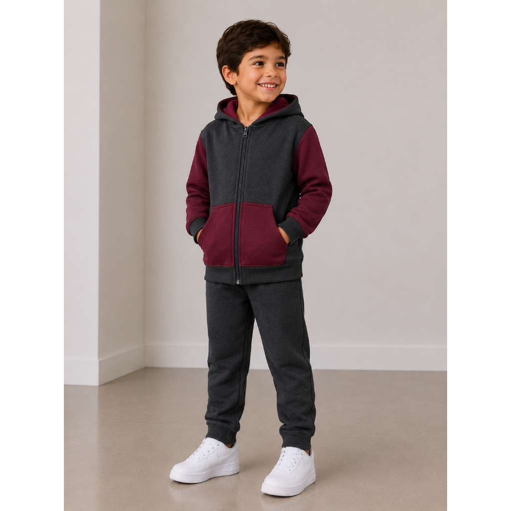 Conjunto Infantil de Inverno Quentinho com Capuz | Moletom Peluciado Menino Confortável e Estiloso
