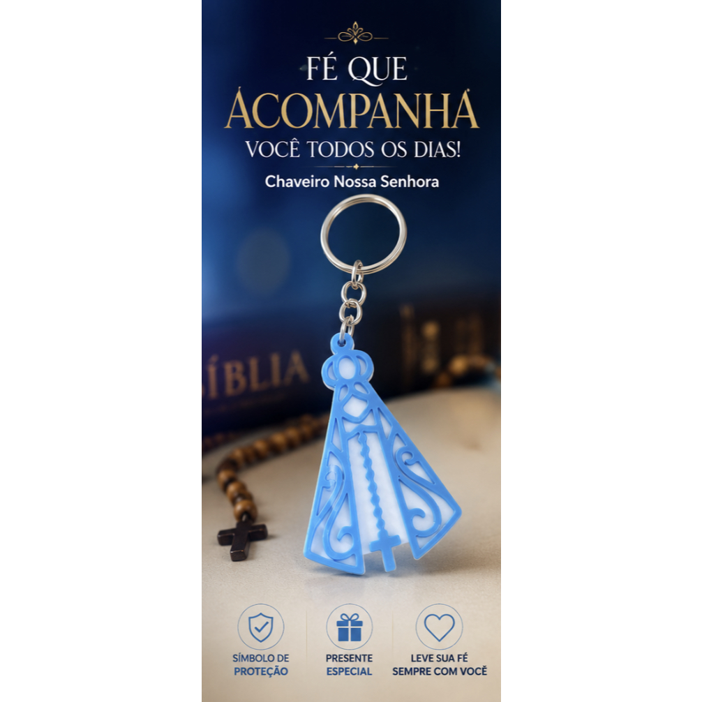 Chaveiro Nossa Senhora Aparecida - Chaveiro Católico | Presente Religioso | Fé, Proteção e Devoção
