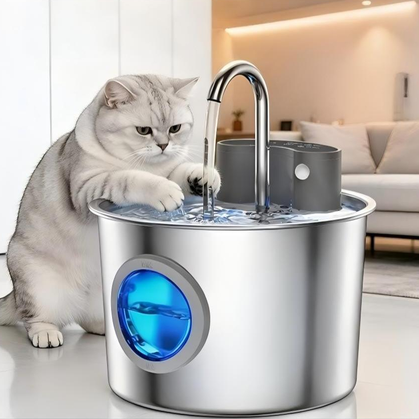 3.2L De Aço Inoxidável Sem Fio Sensor De Recarga Cat Water Fountain Fonte Automática Para  Gatos