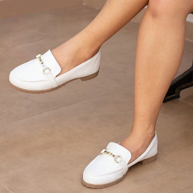 Mocassim Feminino Branco Sola Antiderrapante Confortavel Casual Elegante
