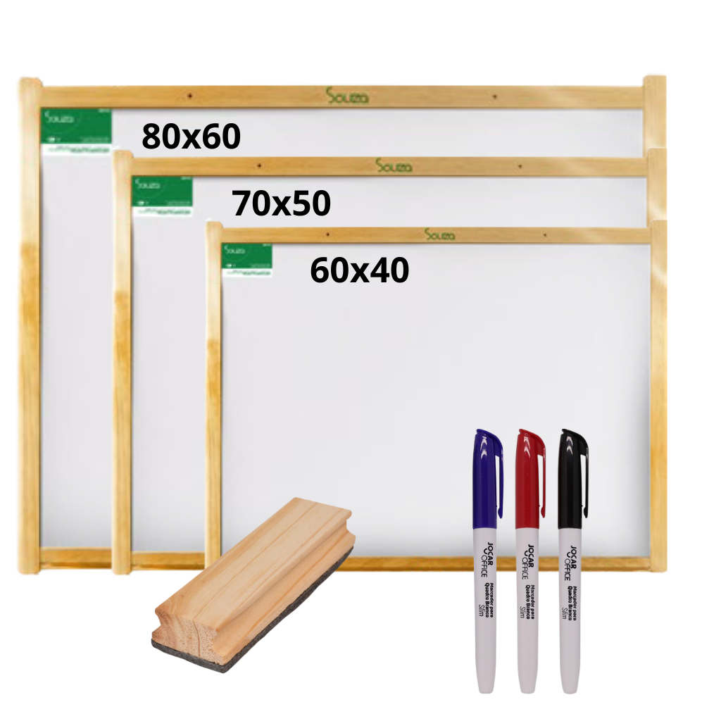 Kit Lousa Quadro Branco Escolar Infantil Com Apagador E 3 Marcadores Coloridos - Souza