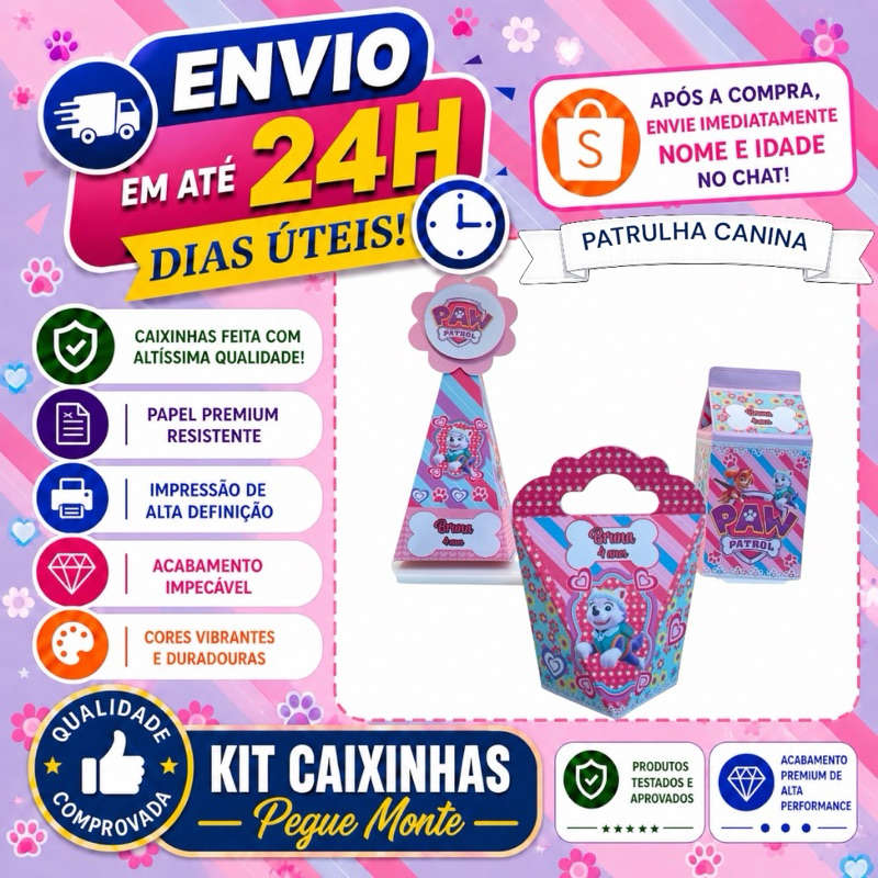 Kit Caixinha Personalizada -PATRULHA CANINA -  Lembrancinha Aniversario (Milk, Cone, Coração,) Lembrancinhas PEGUE MONTE
