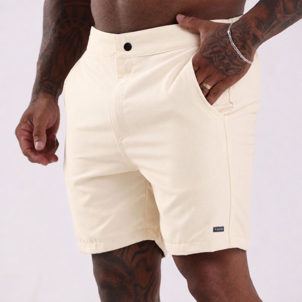 Bermuda Linho Masculino Social Com Bolso Embutido Botão Short Mauricinho Tecido Confortável Modelagem Perfeita