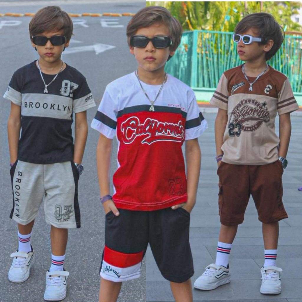 Conjunto Infantil Masculino Lançamento Blusa de Malha + Bermuda de Moletinho