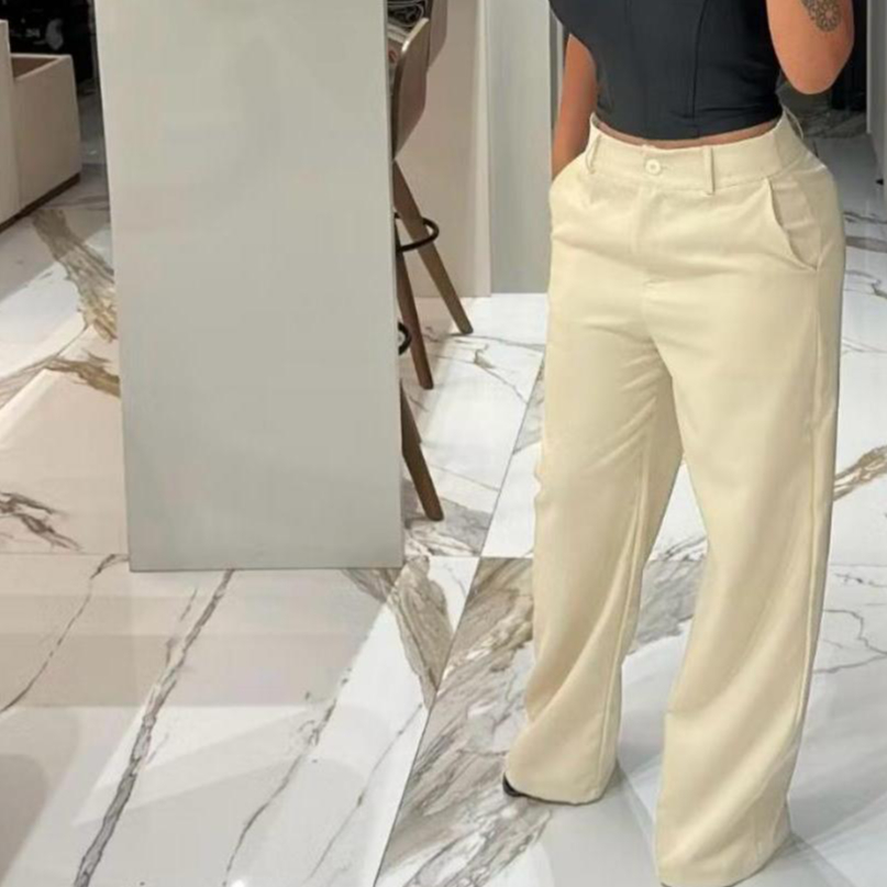 Calça Pantalona Alfaiataria Cintura Alta Com Bolso PROMOÇÃO