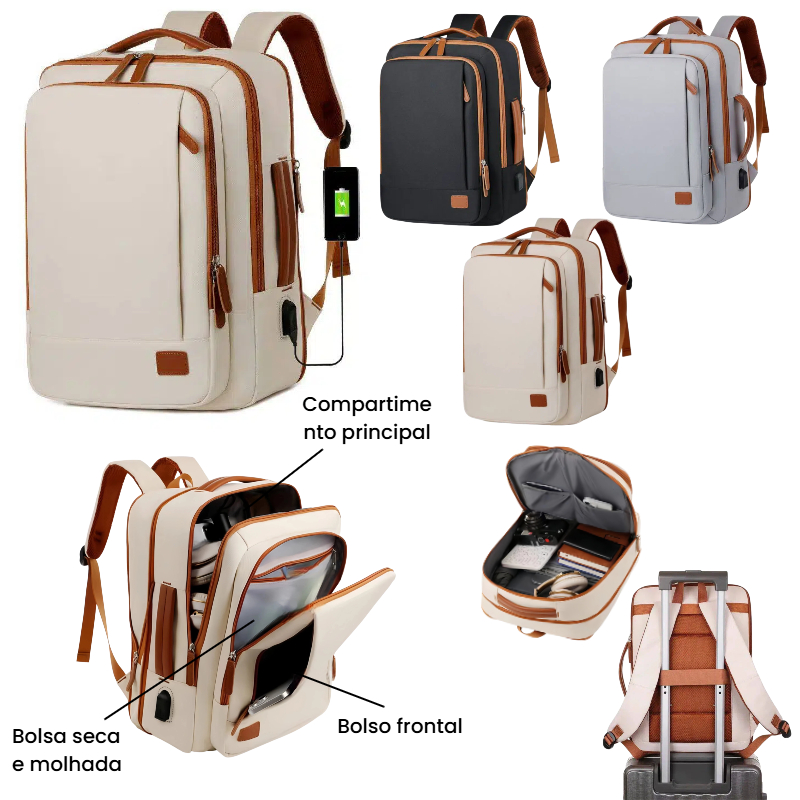 Mochila 4 em 1 grande com quick charge USB・compatível com notebook