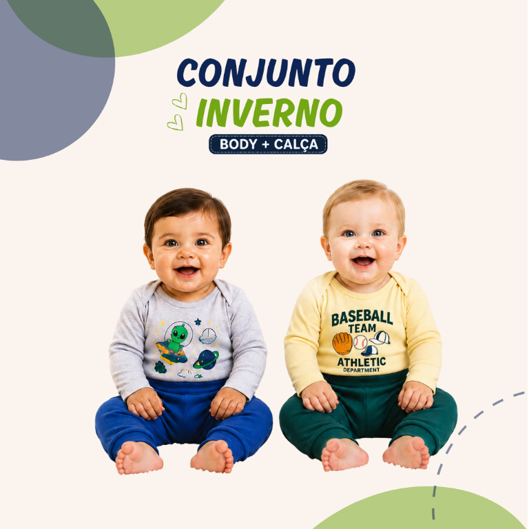 Kit 4, 6, 8 ou 10 Peças Body Calça Bebê Menino Inverno Conjunto Algodão Estampas Sortidas