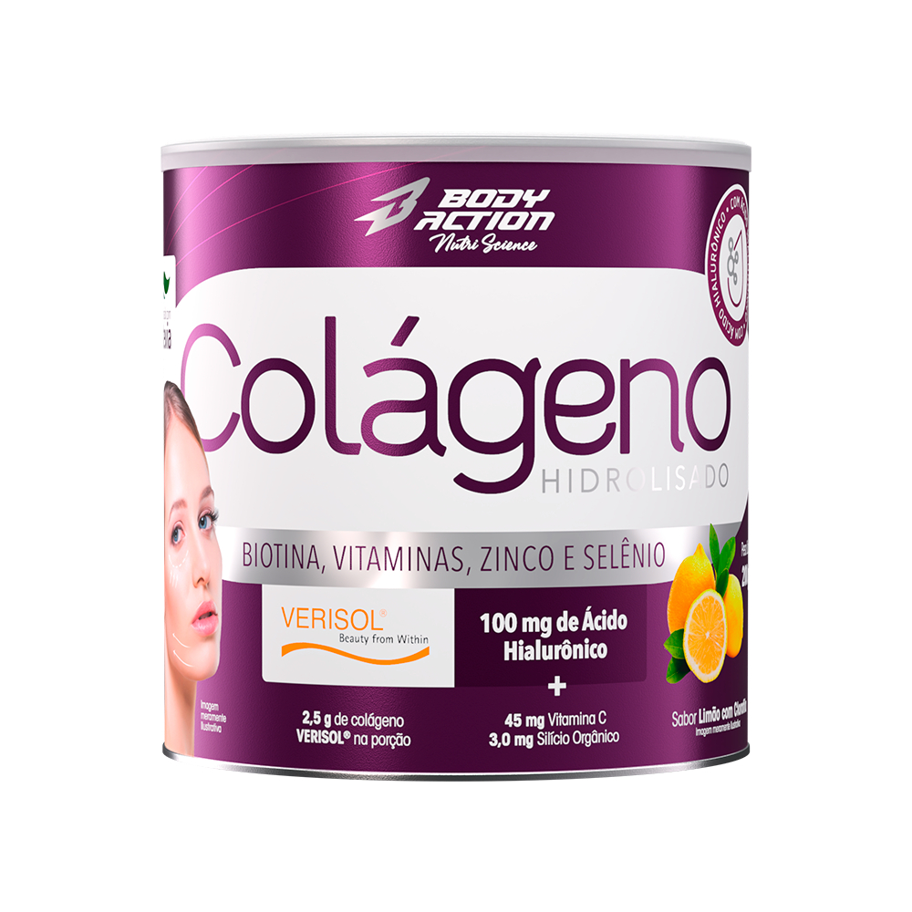 Colágeno Verisol Ácido Hialurônico Pote 200g Com Silício Orgânico e Biotina - Bodyaction