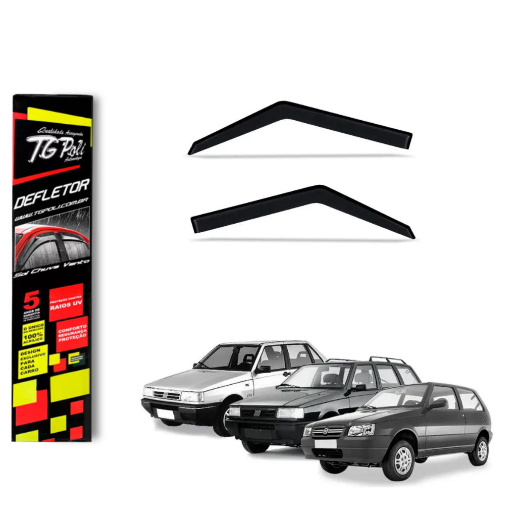 Calha de Chuva Fiat Uno 1985 a 2011 2 Portas TG Poli Defletor Portas Protetor Janelas