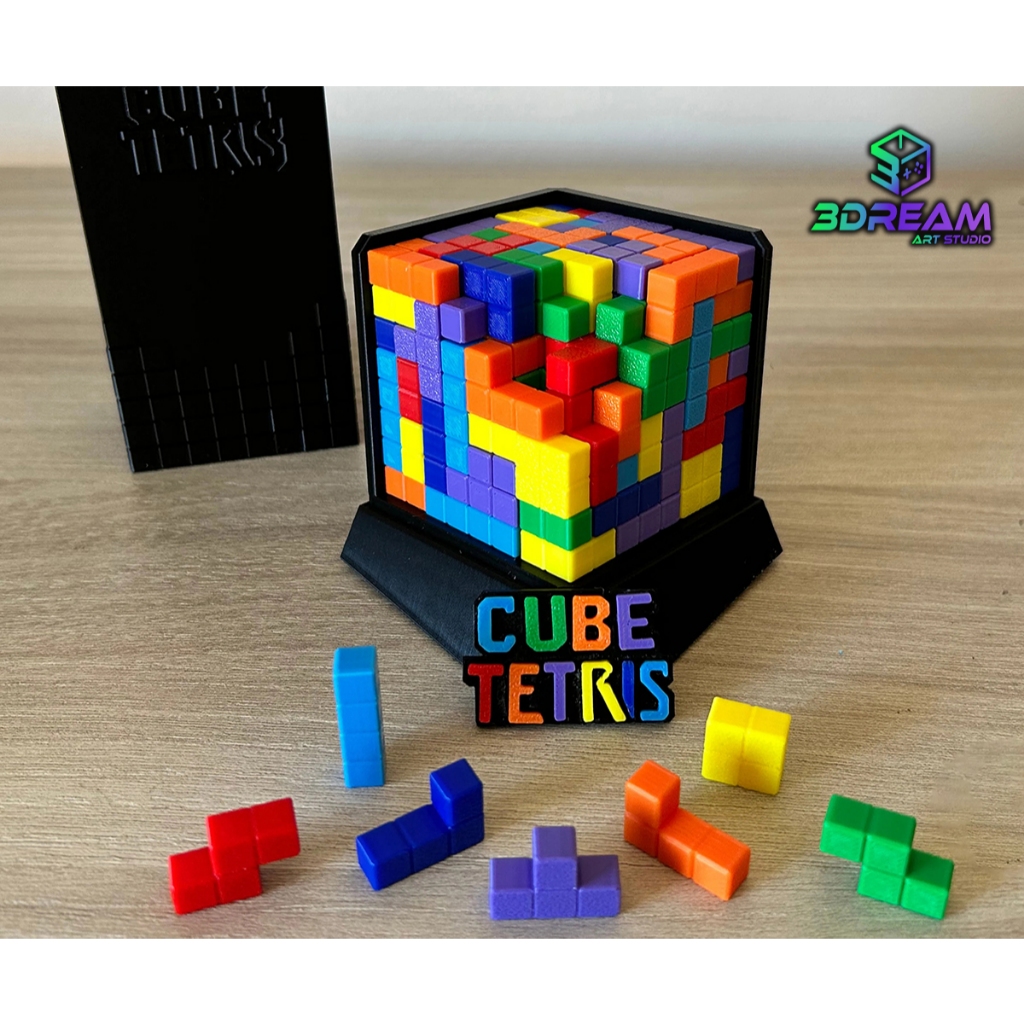 Tetris Cubo 128 Quebra-Cabeça Peças Coloridas com Base e Caixa Desafio Educativo Inteligente