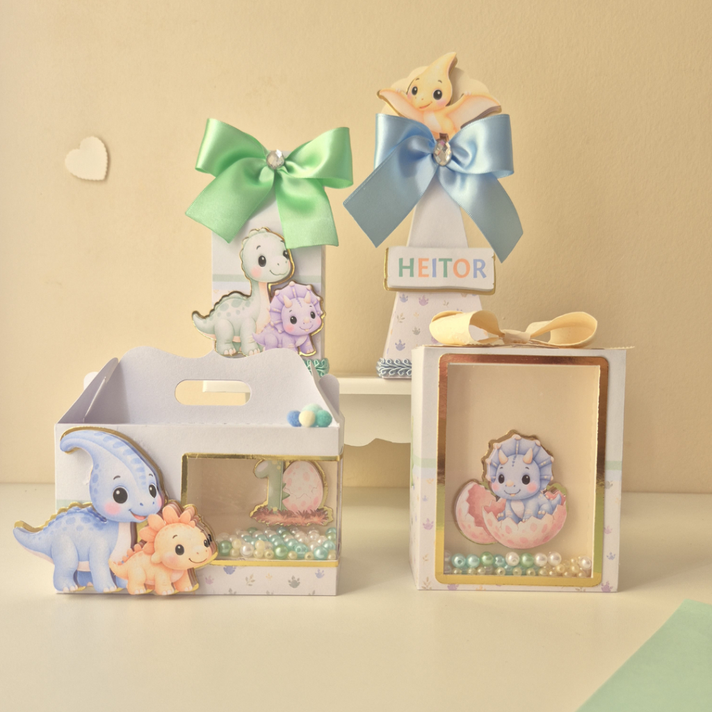 Kit Festa Dinossauro Baby Candy Luxo | Lembrancinhas Personalizadas para Aniversário Infantil - 4 caixas