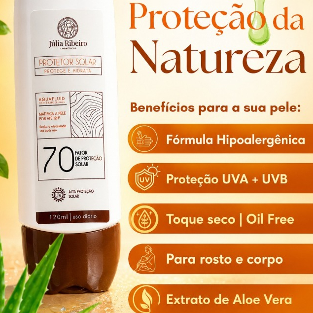 Protetor Solar FPS 70 120ml Alta Proteção UVA/UVB, toque seco, antissinais, rosto e corpo