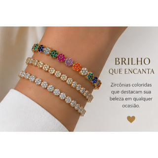 Pulseira Feminina Luxo Zircônia Colorida Folheada a Ouro Pulseira Cristal Brilhante Delicada Elegante Presente Feminino
